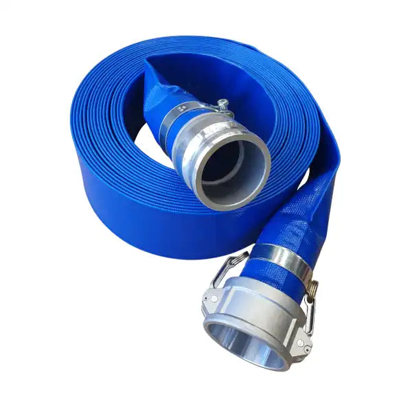 Blue Lay Flat hose assembly with Camlock couplings
