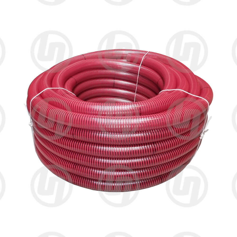 Coil of red PVC heliflex suction hose - United Flexible