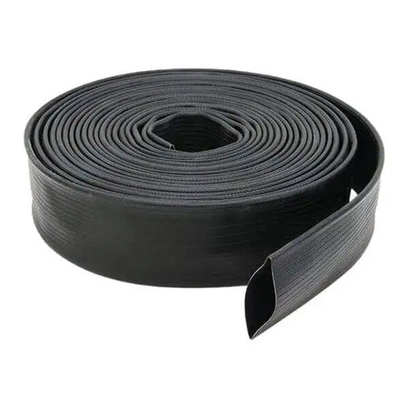 A heavy duty black layflat hose made from nitrile rubber, designed to withstand harsh conditions in a wide range of industrial and commercial applications - United Flexible