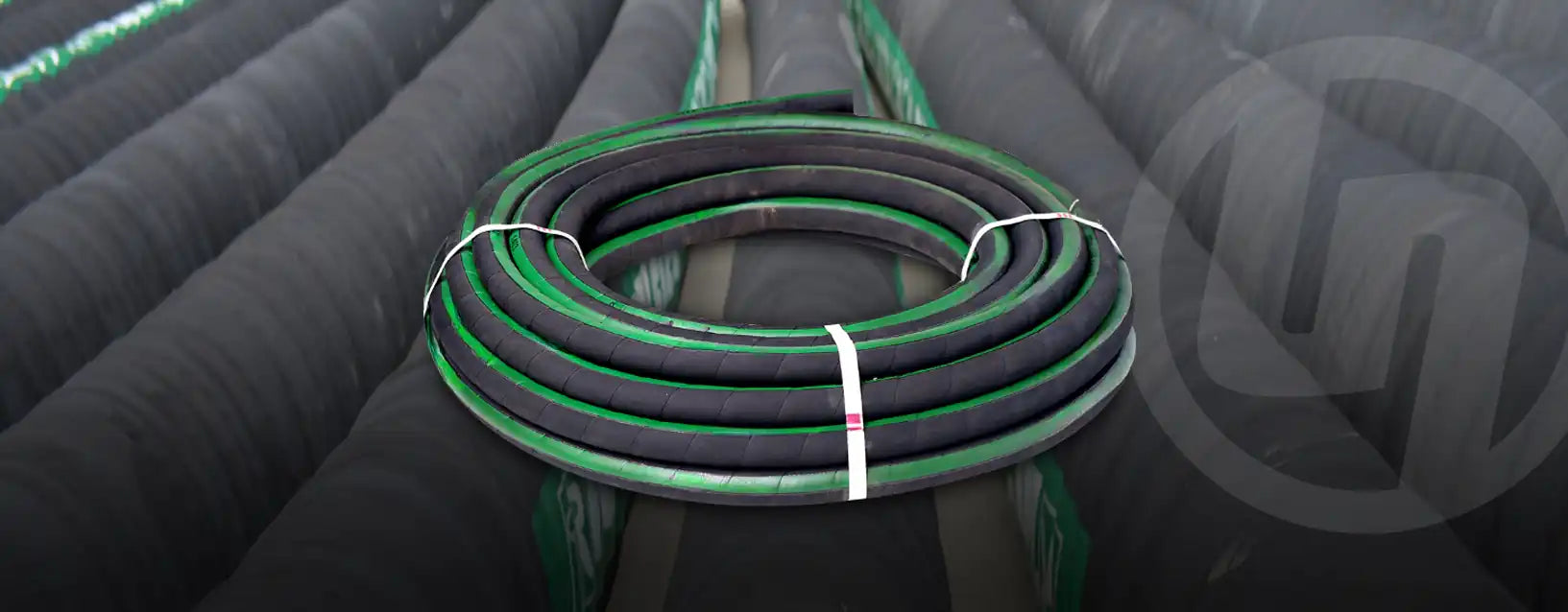 Industrial Rubber Hose coiled up ready for dispatch - United Flexible